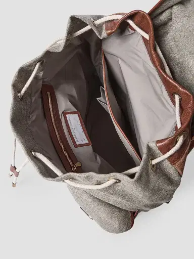 Brunello Cucinelli Men's Wool, Alpaca and Cashmere Flannel Field Backpack - Medium Grey | Thumbnail 3 Brunello Cucinelli Men's Wool, Alpaca and Cashmere Flannel Field Backpack - Medium Grey | Thumbnail 3