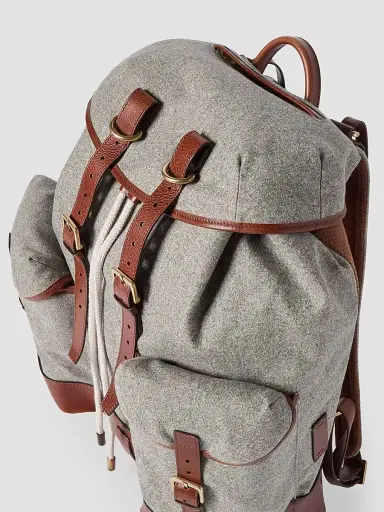 Brunello Cucinelli Men's Wool, Alpaca and Cashmere Flannel Field Backpack - Medium Grey | Thumbnail 4 Brunello Cucinelli Men's Wool, Alpaca and Cashmere Flannel Field Backpack - Medium Grey | Thumbnail 4