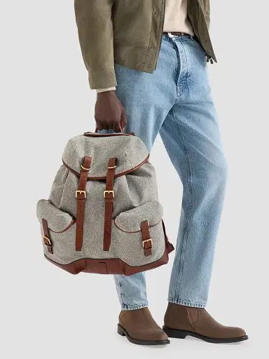 Brunello Cucinelli Men's Wool, Alpaca and Cashmere Flannel Field Backpack - Medium Grey | Thumbnail 5 Brunello Cucinelli Men's Wool, Alpaca and Cashmere Flannel Field Backpack - Medium Grey | Thumbnail 5