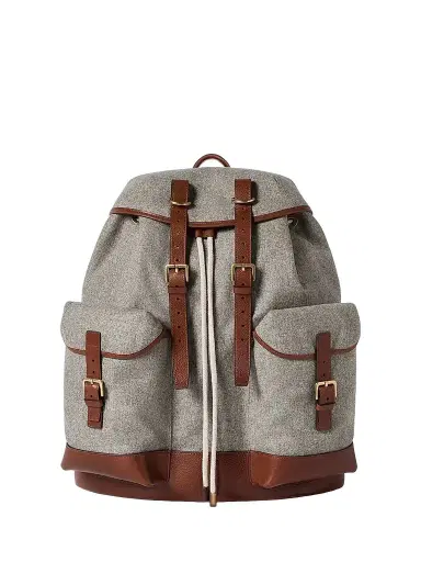 Brunello Cucinelli Men's Wool, Alpaca and Cashmere Flannel Field Backpack - Medium Grey | Thumbnail 1 Brunello Cucinelli Men's Wool, Alpaca and Cashmere Flannel Field Backpack - Medium Grey | Thumbnail 1