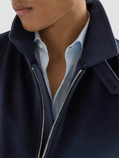 Brunello Cucinelli Men's Virgin Wool Beaver Cloth Bomber Jacket with Zipper - Navy Blue - Size 50 | Thumbnail 5 Brunello Cucinelli Men's Virgin Wool Beaver Cloth Bomber Jacket with Zipper - Navy Blue - Size 50 | Thumbnail 5