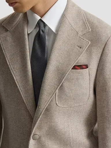 Brunello Cucinelli Men's Regimental Stripe Silk Pocket Square - Burned | Thumbnail 3 Brunello Cucinelli Men's Regimental Stripe Silk Pocket Square - Burned | Thumbnail 3