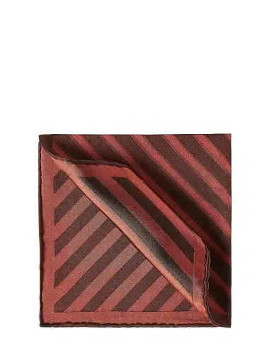 Brunello Cucinelli Men's Regimental Stripe Silk Pocket Square - Burned | Thumbnail 1 Brunello Cucinelli Men's Regimental Stripe Silk Pocket Square - Burned | Thumbnail 1