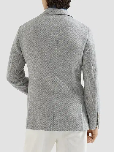 Brunello Cucinelli Men's Wool, Alpaca and Silk Chevron Deconstructed Blazer - Cerulean - Size 48 | Thumbnail 4 Brunello Cucinelli Men's Wool, Alpaca and Silk Chevron Deconstructed Blazer - Cerulean - Size 48 | Thumbnail 4
