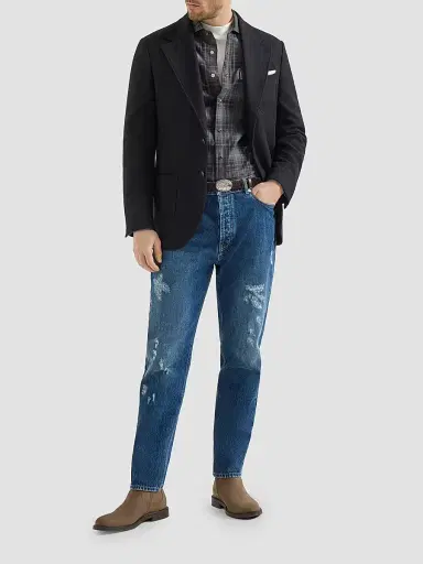 Brunello Cucinelli Men's Cashmere Panama Deconstructed Blazer with Patch Pockets - Black | Thumbnail 6 Brunello Cucinelli Men's Cashmere Panama Deconstructed Blazer with Patch Pockets - Black | Thumbnail 6