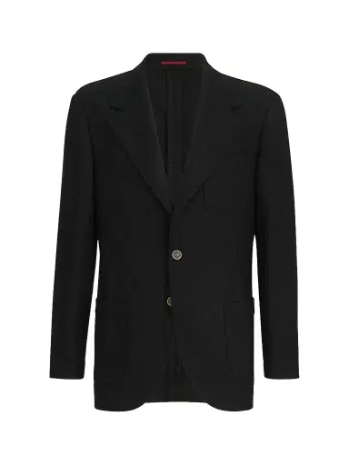 Brunello Cucinelli Men's Cashmere Panama Deconstructed Blazer with Patch Pockets - Black | Thumbnail 1 Brunello Cucinelli Men's Cashmere Panama Deconstructed Blazer with Patch Pockets - Black | Thumbnail 1