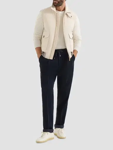 Brunello Cucinelli Men's Garment-Dyed Trousers in Cotton Narrow Wale Corduroy - Navy Blue | Thumbnail 2 Brunello Cucinelli Men's Garment-Dyed Trousers in Cotton Narrow Wale Corduroy - Navy Blue | Thumbnail 2