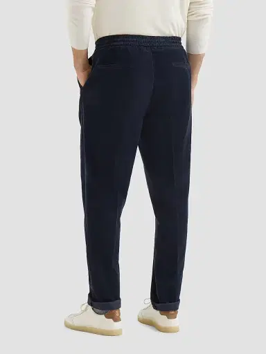 Brunello Cucinelli Men's Garment-Dyed Trousers in Cotton Narrow Wale Corduroy - Navy Blue | Thumbnail 5 Brunello Cucinelli Men's Garment-Dyed Trousers in Cotton Narrow Wale Corduroy - Navy Blue | Thumbnail 5