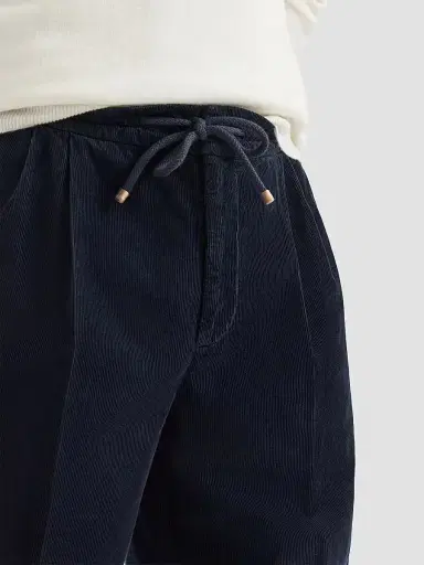 Brunello Cucinelli Men's Garment-Dyed Trousers in Cotton Narrow Wale Corduroy - Navy Blue | Thumbnail 6 Brunello Cucinelli Men's Garment-Dyed Trousers in Cotton Narrow Wale Corduroy - Navy Blue | Thumbnail 6