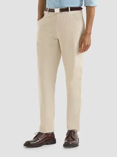 Brunello Cucinelli Men's Garment-Dyed Five-Pocket Trousers in Cotton Narrow Wale Corduroy - Sand | Thumbnail 2 Brunello Cucinelli Men's Garment-Dyed Five-Pocket Trousers in Cotton Narrow Wale Corduroy - Sand | Thumbnail 2