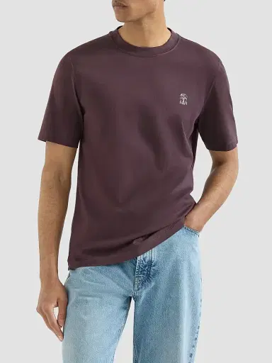 Brunello Cucinelli Men's Cotton Jersey Crew-Neck T-Shirt - Dark Brown | Thumbnail 2 Brunello Cucinelli Men's Cotton Jersey Crew-Neck T-Shirt - Dark Brown | Thumbnail 2