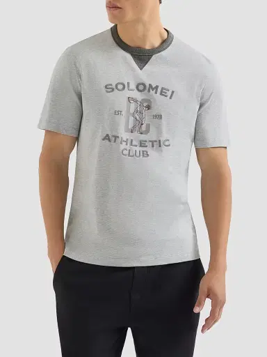 Brunello Cucinelli Men's Cotton Jersey Crew-Neck T-Shirt with Print - Grey | Thumbnail 2 Brunello Cucinelli Men's Cotton Jersey Crew-Neck T-Shirt with Print - Grey | Thumbnail 2