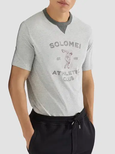 Brunello Cucinelli Men's Cotton Jersey Crew-Neck T-Shirt with Print - Grey | Thumbnail 4 Brunello Cucinelli Men's Cotton Jersey Crew-Neck T-Shirt with Print - Grey | Thumbnail 4