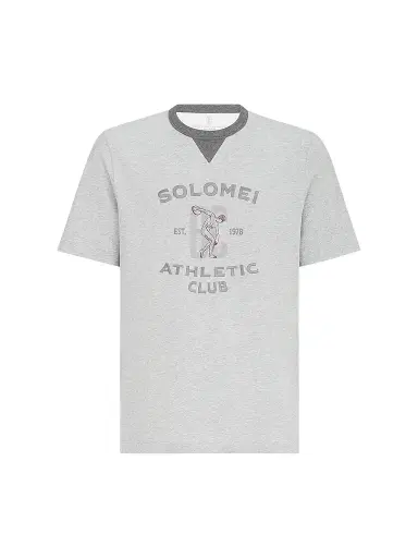 Brunello Cucinelli Men's Cotton Jersey Crew-Neck T-Shirt with Print - Grey | Thumbnail 1 Brunello Cucinelli Men's Cotton Jersey Crew-Neck T-Shirt with Print - Grey | Thumbnail 1