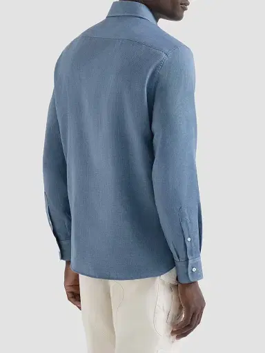 Brunello Cucinelli Men's Cotton and Cashmere Denim-Effect Diagonal Shirt - Denim - Size XXXXL | Thumbnail 3 Brunello Cucinelli Men's Cotton and Cashmere Denim-Effect Diagonal Shirt - Denim - Size XXXXL | Thumbnail 3