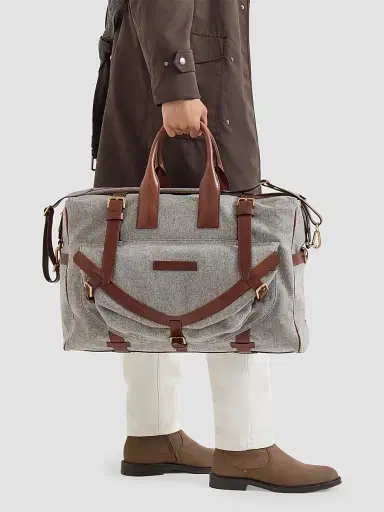 Brunello Cucinelli Men's Wool, Alpaca and Cashmere Flannel Field Bag - Medium Grey | Thumbnail 5 Brunello Cucinelli Men's Wool, Alpaca and Cashmere Flannel Field Bag - Medium Grey | Thumbnail 5