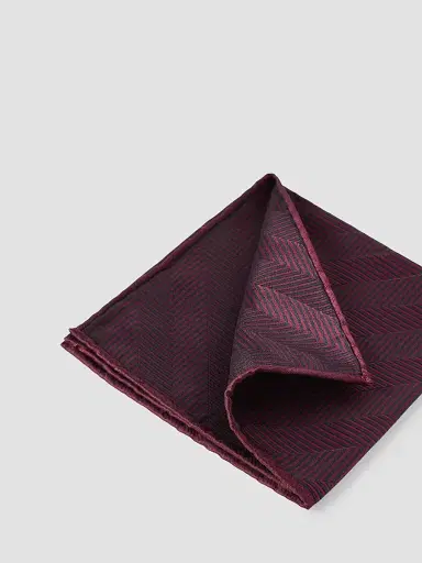 Brunello Cucinelli Men's Silk Chevron Pocket Square - Burgundy | Thumbnail 2 Brunello Cucinelli Men's Silk Chevron Pocket Square - Burgundy | Thumbnail 2
