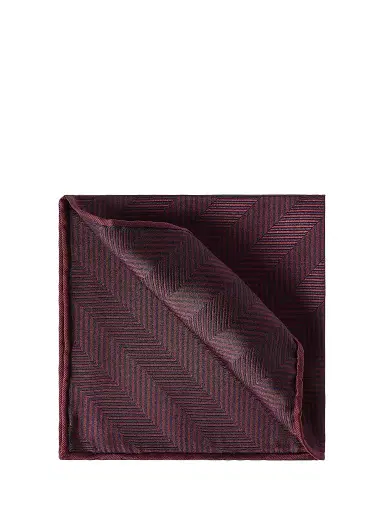 Brunello Cucinelli Men's Silk Chevron Pocket Square - Burgundy | Thumbnail 1 Brunello Cucinelli Men's Silk Chevron Pocket Square - Burgundy | Thumbnail 1