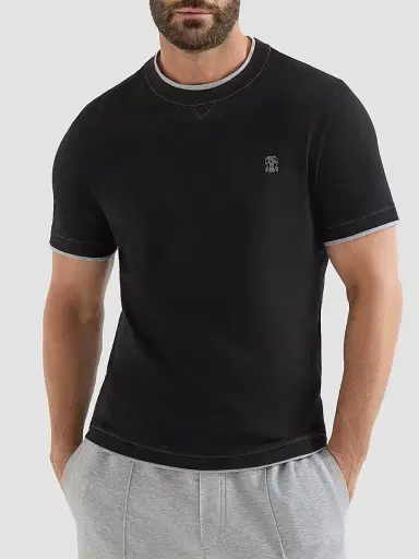 Brunello Cucinelli Men's Cotton Jersey Crew-Neck T-Shirt - Black | Thumbnail 2 Brunello Cucinelli Men's Cotton Jersey Crew-Neck T-Shirt - Black | Thumbnail 2
