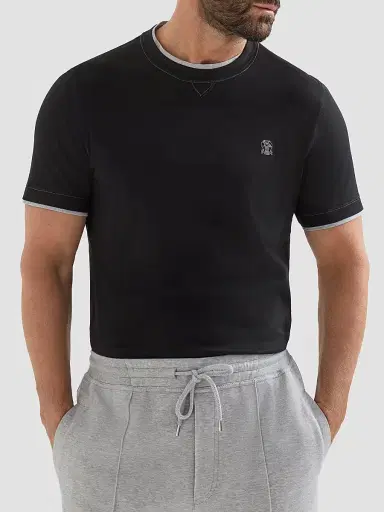 Brunello Cucinelli Men's Cotton Jersey Crew-Neck T-Shirt - Black | Thumbnail 4 Brunello Cucinelli Men's Cotton Jersey Crew-Neck T-Shirt - Black | Thumbnail 4