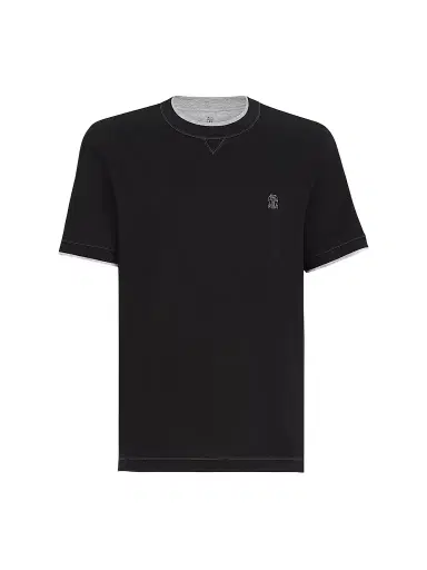 Brunello Cucinelli Men's Cotton Jersey Crew-Neck T-Shirt - Black | Thumbnail 1 Brunello Cucinelli Men's Cotton Jersey Crew-Neck T-Shirt - Black | Thumbnail 1