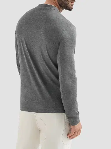Brunello Cucinelli Men's Silk and Cotton Lightweight Jersey Long Sleeve Crewneck T-Shirt - Grey | Thumbnail 4 Brunello Cucinelli Men's Silk and Cotton Lightweight Jersey Long Sleeve Crewneck T-Shirt - Grey | Thumbnail 4