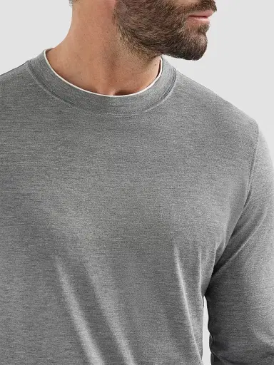Brunello Cucinelli Men's Silk and Cotton Lightweight Jersey Long Sleeve Crewneck T-Shirt - Grey | Thumbnail 6 Brunello Cucinelli Men's Silk and Cotton Lightweight Jersey Long Sleeve Crewneck T-Shirt - Grey | Thumbnail 6