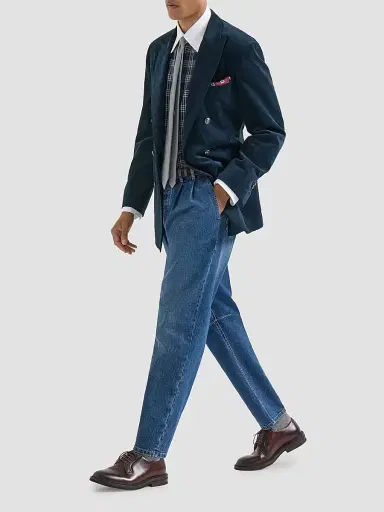 Brunello Cucinelli Men's Comfort Cotton Denim Iconic Fit Five-Pocket Jeans - Medium Denim | Thumbnail 2 Brunello Cucinelli Men's Comfort Cotton Denim Iconic Fit Five-Pocket Jeans - Medium Denim | Thumbnail 2