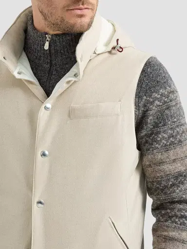 Brunello Cucinelli Men's Bonded Wool Flannel Down Vest with Detachable Hood - Sand | Thumbnail 6 Brunello Cucinelli Men's Bonded Wool Flannel Down Vest with Detachable Hood - Sand | Thumbnail 6