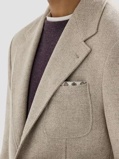 Brunello Cucinelli Men's Cashmere Panama Deconstructed Blazer with Patch Pockets - Sand | Thumbnail 4 Brunello Cucinelli Men's Cashmere Panama Deconstructed Blazer with Patch Pockets - Sand | Thumbnail 4