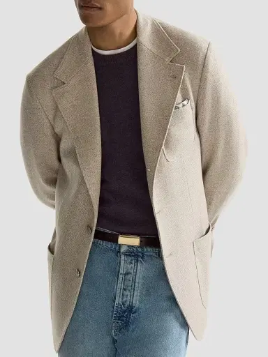 Brunello Cucinelli Men's Cashmere Panama Deconstructed Blazer with Patch Pockets - Sand | Thumbnail 5 Brunello Cucinelli Men's Cashmere Panama Deconstructed Blazer with Patch Pockets - Sand | Thumbnail 5