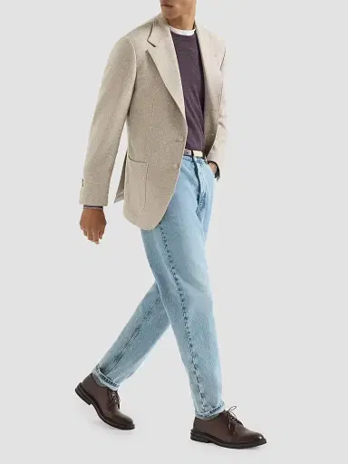 Brunello Cucinelli Men's Cashmere Panama Deconstructed Blazer with Patch Pockets - Sand | Thumbnail 6 Brunello Cucinelli Men's Cashmere Panama Deconstructed Blazer with Patch Pockets - Sand | Thumbnail 6