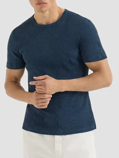 Brunello Cucinelli Men's Denim-Effect Ribbed Cotton Jersey Crew-Neck T-Shirt - Navy Blue | Thumbnail 2 Brunello Cucinelli Men's Denim-Effect Ribbed Cotton Jersey Crew-Neck T-Shirt - Navy Blue | Thumbnail 2