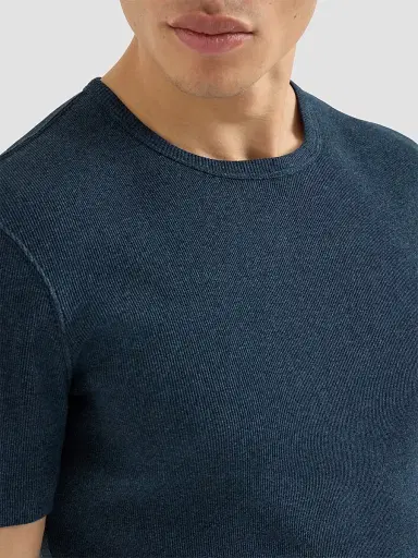 Brunello Cucinelli Men's Denim-Effect Ribbed Cotton Jersey Crew-Neck T-Shirt - Navy Blue | Thumbnail 5 Brunello Cucinelli Men's Denim-Effect Ribbed Cotton Jersey Crew-Neck T-Shirt - Navy Blue | Thumbnail 5