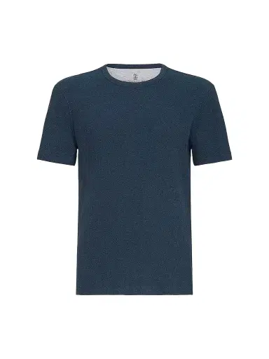 Brunello Cucinelli Men's Denim-Effect Ribbed Cotton Jersey Crew-Neck T-Shirt - Navy Blue | Thumbnail 1 Brunello Cucinelli Men's Denim-Effect Ribbed Cotton Jersey Crew-Neck T-Shirt - Navy Blue | Thumbnail 1