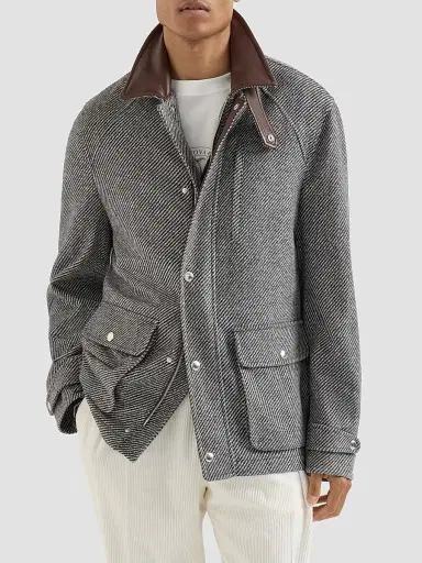 Brunello Cucinelli Men's Cashmere and Silk Diagonal Field Jacket | Thumbnail 2 Brunello Cucinelli Men's Cashmere and Silk Diagonal Field Jacket | Thumbnail 2