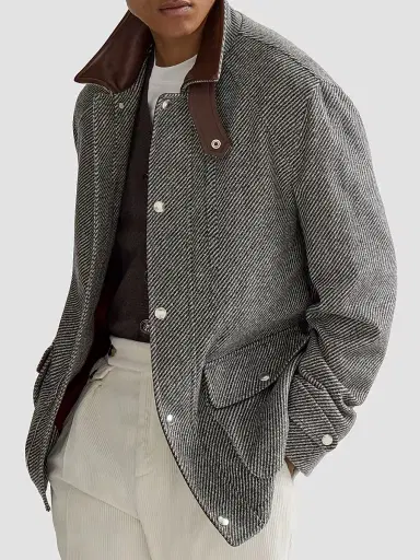 Brunello Cucinelli Men's Cashmere and Silk Diagonal Field Jacket | Thumbnail 4 Brunello Cucinelli Men's Cashmere and Silk Diagonal Field Jacket | Thumbnail 4