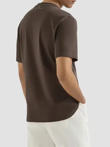 Brunello Cucinelli Men's Cotton Jersey Crew-Neck T-Shirt with Embroidery - Brown | Thumbnail 3 Brunello Cucinelli Men's Cotton Jersey Crew-Neck T-Shirt with Embroidery - Brown | Thumbnail 3