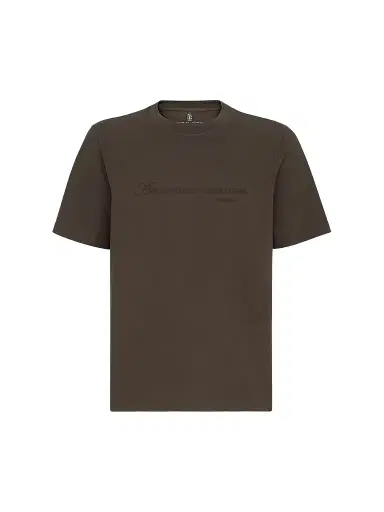 Brunello Cucinelli Men's Cotton Jersey Crew-Neck T-Shirt with Embroidery - Brown | Thumbnail 1 Brunello Cucinelli Men's Cotton Jersey Crew-Neck T-Shirt with Embroidery - Brown | Thumbnail 1