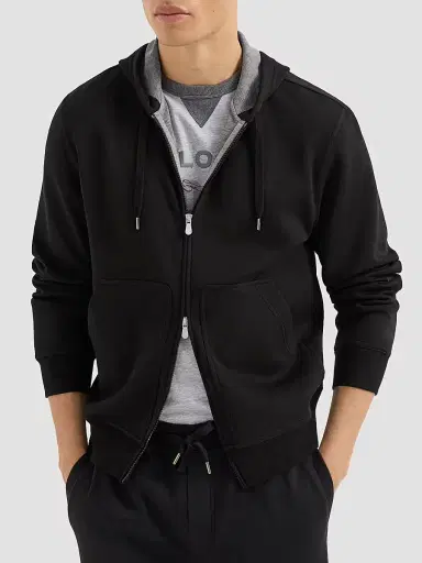 Brunello Cucinelli Men's Cotton, Cashmere and Silk French Terry Double Cloth Hooded Sweatshirt - Black | Thumbnail 5 Brunello Cucinelli Men's Cotton, Cashmere and Silk French Terry Double Cloth Hooded Sweatshirt - Black | Thumbnail 5