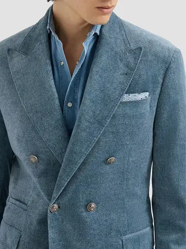 Brunello Cucinelli Men's Denim-Effect Cotton Velvet One-and-a-Half Breasted Tailor Blazer - Cerulean | Thumbnail 4 Brunello Cucinelli Men's Denim-Effect Cotton Velvet One-and-a-Half Breasted Tailor Blazer - Cerulean | Thumbnail 4