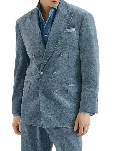 Brunello Cucinelli Men's Denim-Effect Cotton Velvet One-and-a-Half Breasted Tailor Blazer - Cerulean | Thumbnail 1 Brunello Cucinelli Men's Denim-Effect Cotton Velvet One-and-a-Half Breasted Tailor Blazer - Cerulean | Thumbnail 1