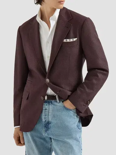 Brunello Cucinelli Men's Mouliné Virgin Wool Twill Deconstructed Blazer - Blueberry | Thumbnail 2 Brunello Cucinelli Men's Mouliné Virgin Wool Twill Deconstructed Blazer - Blueberry | Thumbnail 2