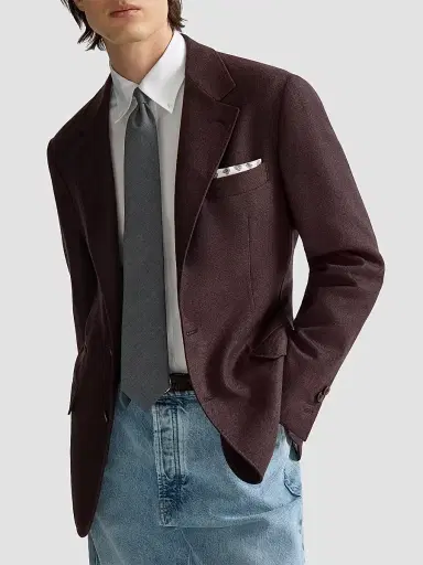 Brunello Cucinelli Men's Mouliné Virgin Wool Twill Deconstructed Blazer - Blueberry | Thumbnail 4 Brunello Cucinelli Men's Mouliné Virgin Wool Twill Deconstructed Blazer - Blueberry | Thumbnail 4