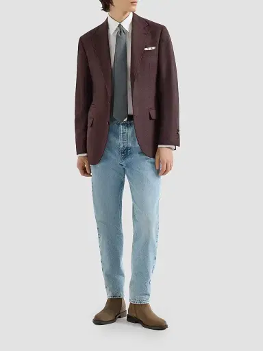 Brunello Cucinelli Men's Mouliné Virgin Wool Twill Deconstructed Blazer - Blueberry | Thumbnail 6 Brunello Cucinelli Men's Mouliné Virgin Wool Twill Deconstructed Blazer - Blueberry | Thumbnail 6