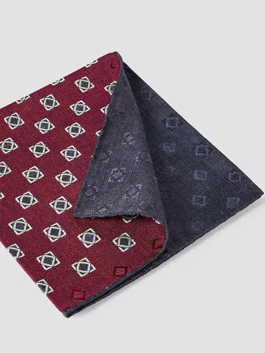 Brunello Cucinelli Men's Silk Geometric Pattern Pocket Square - Burgundy | Thumbnail 2 Brunello Cucinelli Men's Silk Geometric Pattern Pocket Square - Burgundy | Thumbnail 2