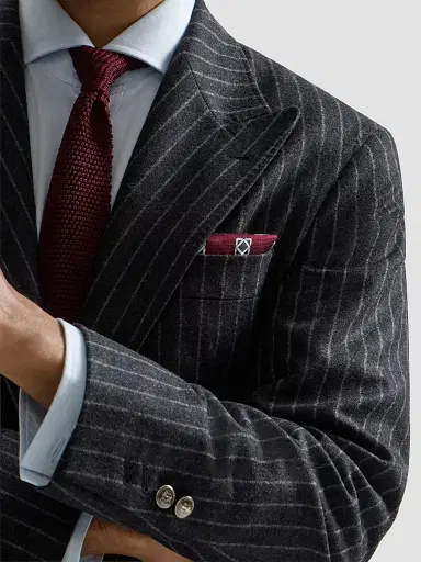 Brunello Cucinelli Men's Silk Geometric Pattern Pocket Square - Burgundy | Thumbnail 3 Brunello Cucinelli Men's Silk Geometric Pattern Pocket Square - Burgundy | Thumbnail 3