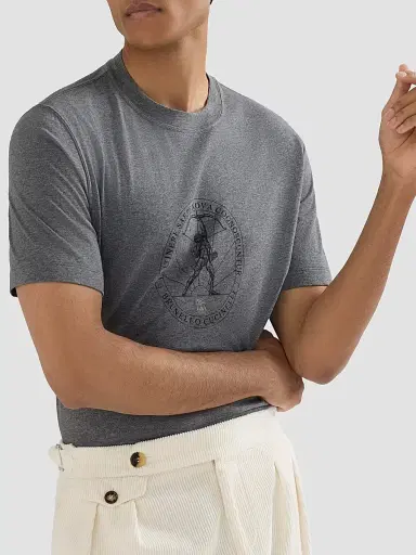 Brunello Cucinelli Men's Cotton Jersey Crew-Neck T-Shirt with Print - Anthracite | Thumbnail 5 Brunello Cucinelli Men's Cotton Jersey Crew-Neck T-Shirt with Print - Anthracite | Thumbnail 5