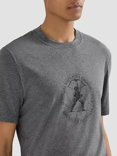 Brunello Cucinelli Men's Cotton Jersey Crew-Neck T-Shirt with Print - Anthracite | Thumbnail 6 Brunello Cucinelli Men's Cotton Jersey Crew-Neck T-Shirt with Print - Anthracite | Thumbnail 6