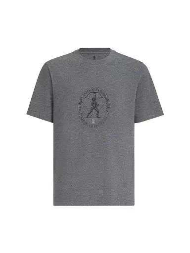 Brunello Cucinelli Men's Cotton Jersey Crew-Neck T-Shirt with Print - Anthracite | Thumbnail 1 Brunello Cucinelli Men's Cotton Jersey Crew-Neck T-Shirt with Print - Anthracite | Thumbnail 1